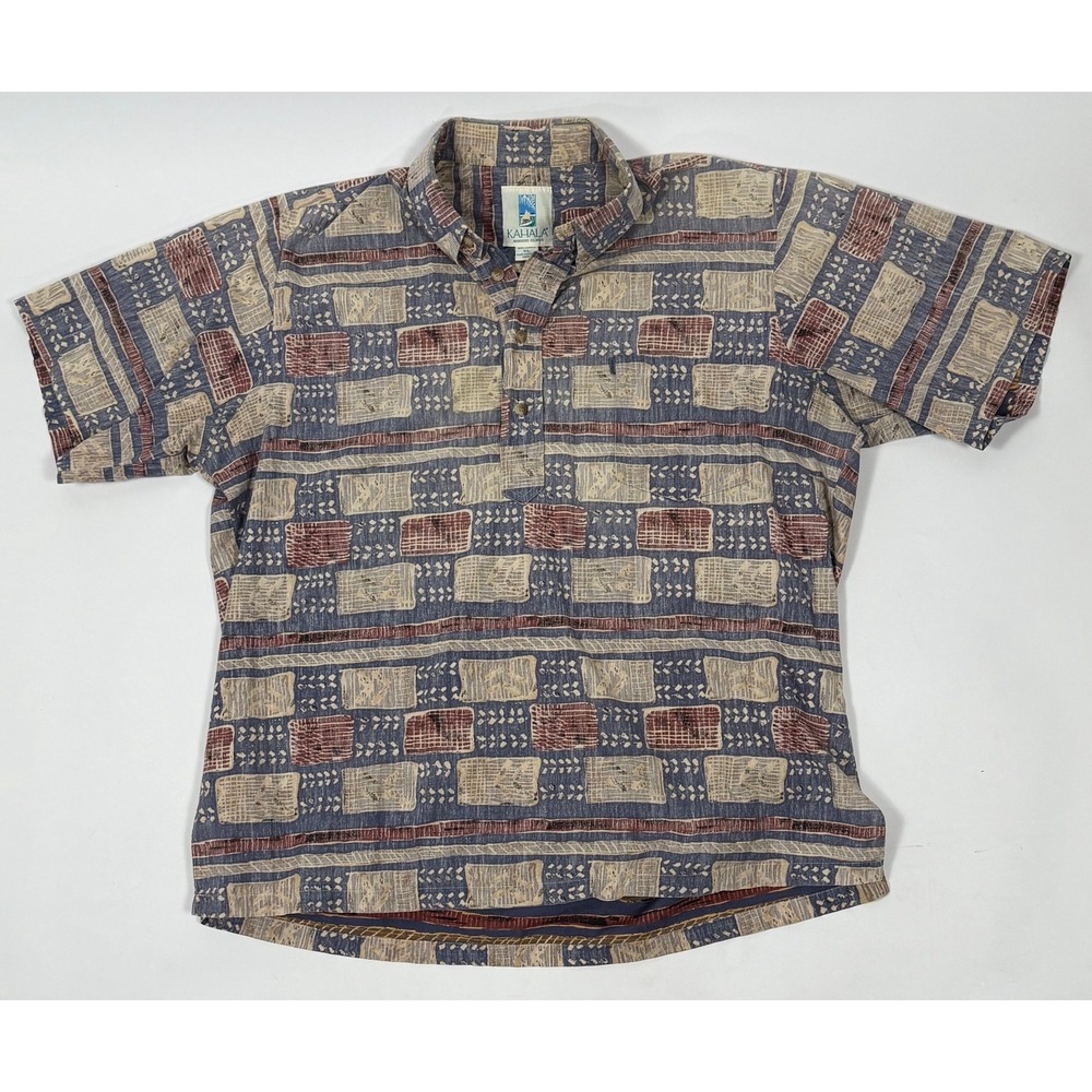 Kahala Geometric Block Print Pullover Shirt XL